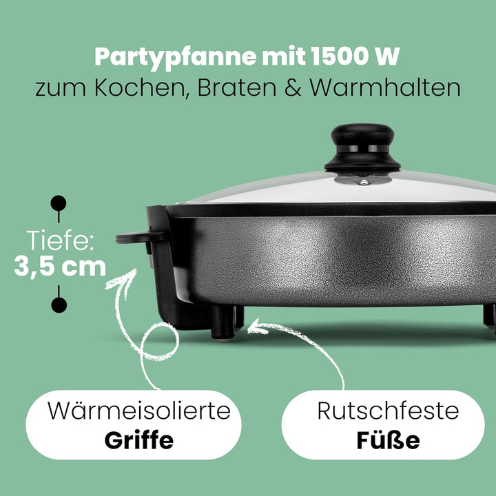 Clatronic® Partypfanne | Multifunktionspfanne zum Kochen, Braten, Dünsten und Warmhalten | Antihaftb