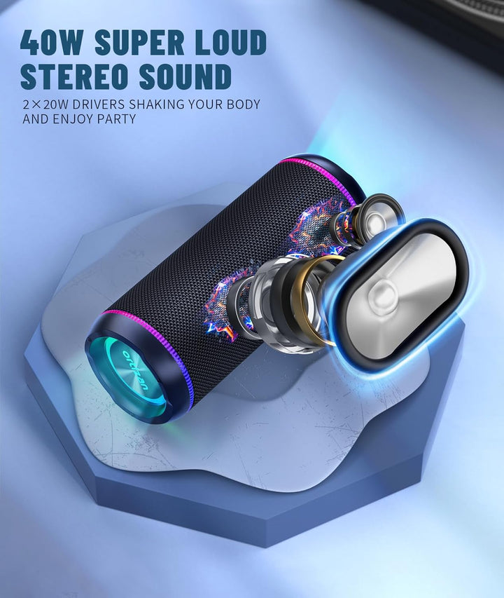 Ortizan Bluetooth Lautsprecher, Musikbox mit LED-Licht, Bluetooth 5.3, 30 Stunden Spielzeit, tragbar