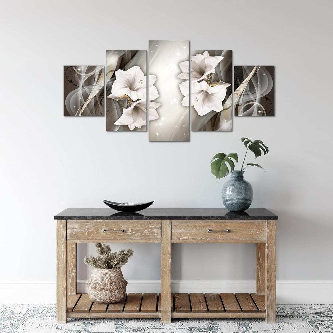 Runa Art Wandbilder Blumen Lilien 5 Teilig Bild auf Vlies Leinwand Deko Wohnzimmer Abstrakt Schwarz