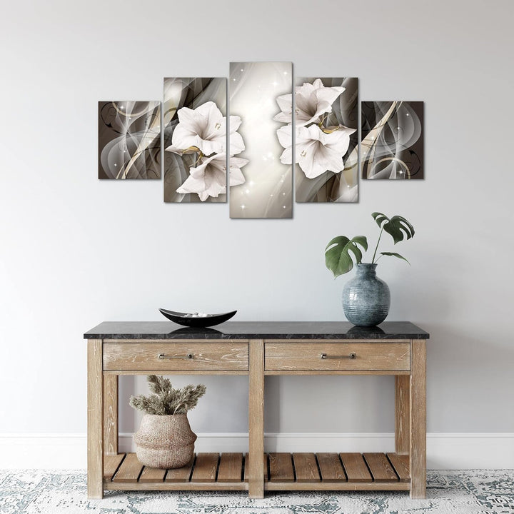 Runa Art Wandbilder Blumen Lilien 5 Teilig Bild auf Vlies Leinwand Deko Wohnzimmer Abstrakt Schwarz