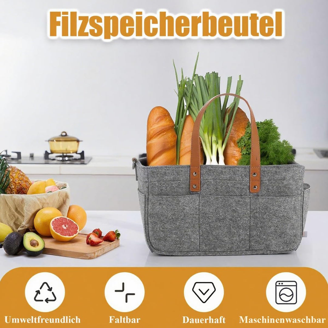 2er Filztasche Einkaufskorb, 16L Filztaschen Einkaufstasche mit Fächern, Filztasche Storage Faltbar,