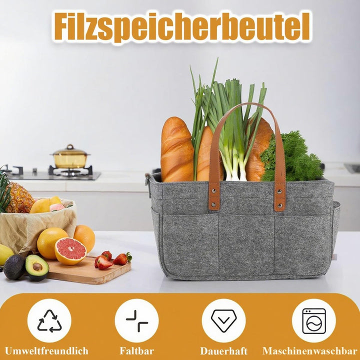 2er Filztasche Einkaufskorb, 16L Filztaschen Einkaufstasche mit Fächern, Filztasche Storage Faltbar,