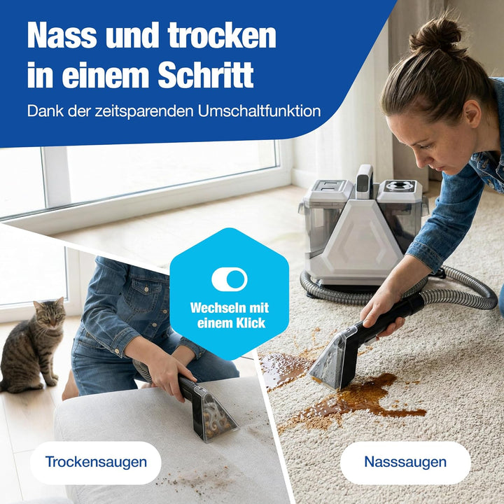 Polsterreiniger Gerät 550W | Kompakter Teppichreiniger & Waschsauger | Tragbarer Nass- & Trockensaug