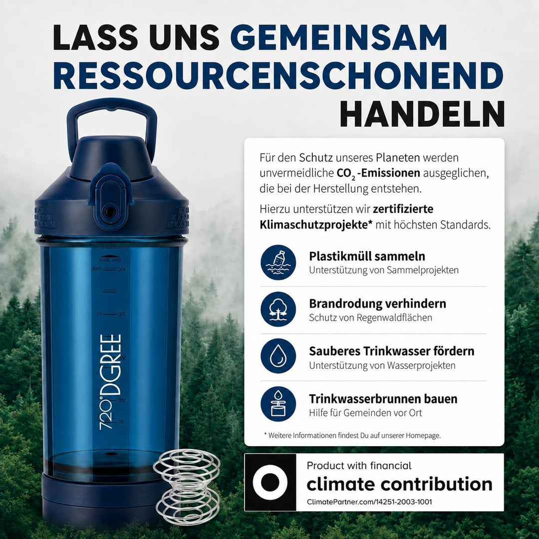 720°DGREE Protein Shaker mit Pulverfach 550ml “uberShaker“ – Auslaufsicher, BPA-Frei, Skala, Spiralm