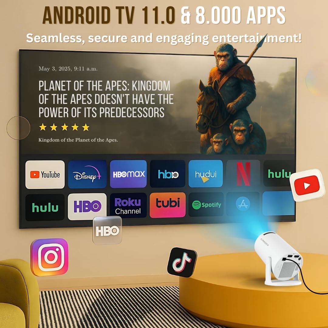 [2025 Neues Modell – inkl. HDMI-Kabel] LIMOFF Hy300Pro+ Mini Beamer – 1080P Full HD Smart Projektor