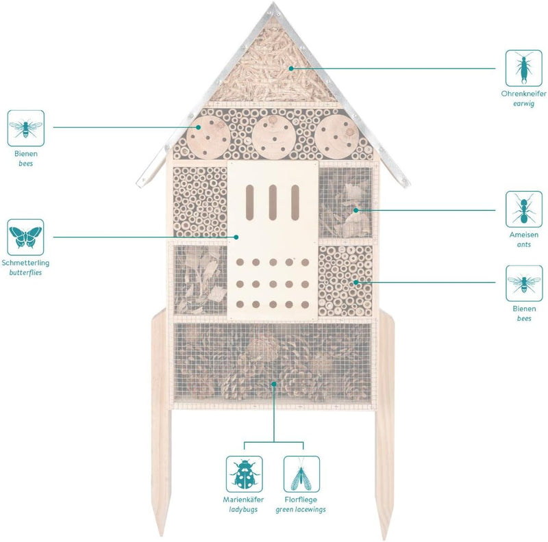 Navaris Insektenhotel aus Holz - Naturbelassenes Insekten Hotel für Verschiedene Fluginsekten - mit