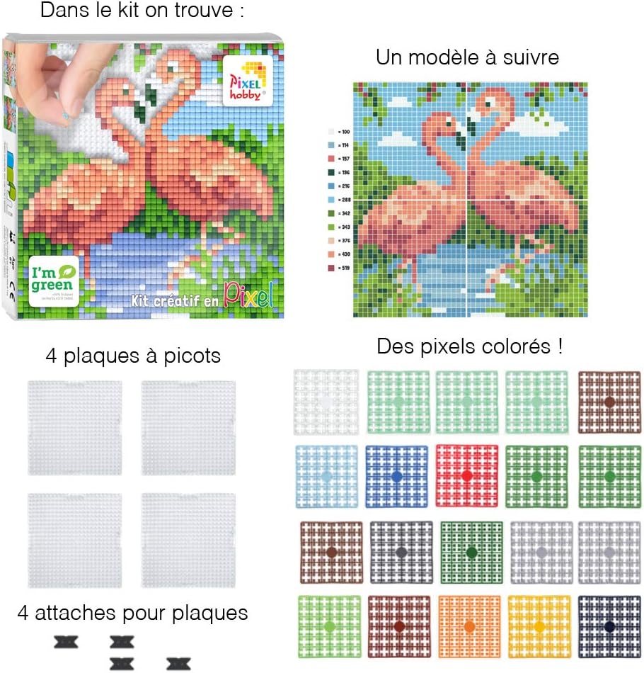 Pixelbild zum Basteln, 12 x 12 cm, Flamingo