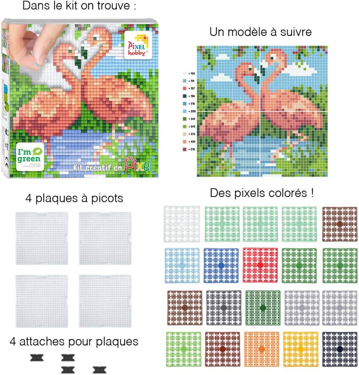 Pixelbild zum Basteln, 12 x 12 cm, Flamingo