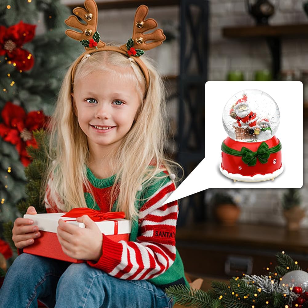 Musikalische Schneekugel für Weihnachten Spieldose Kristallkugel mit Bunten Glitzer LED Lichtern Wei