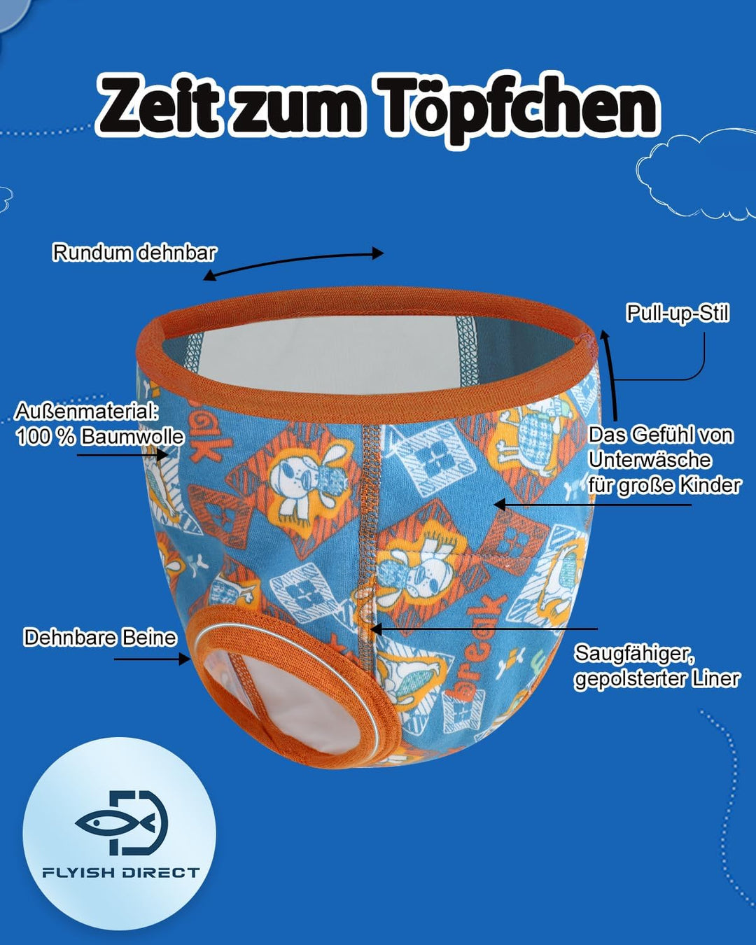 FLYISH DIRECT Töpfchen Trainingshose, 6er Kinder Töpfchentraining Unterwäsche für Jungen und Mädchen