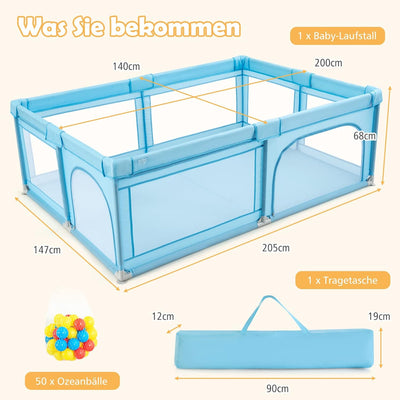 GOPLUS Baby Laufstall mit 50 Spielbällen, Krabbelgitter für Kleinkinder & Säulinge, Laufgitterzelt m