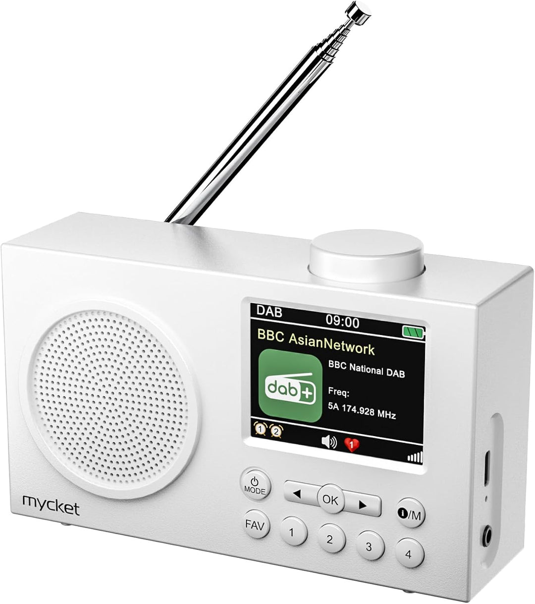 Mycket Portable DAB/DAB+ Radio, FM Digital Radios with Bluetooth, Small Rechargeable Radio, 2.4 Inch