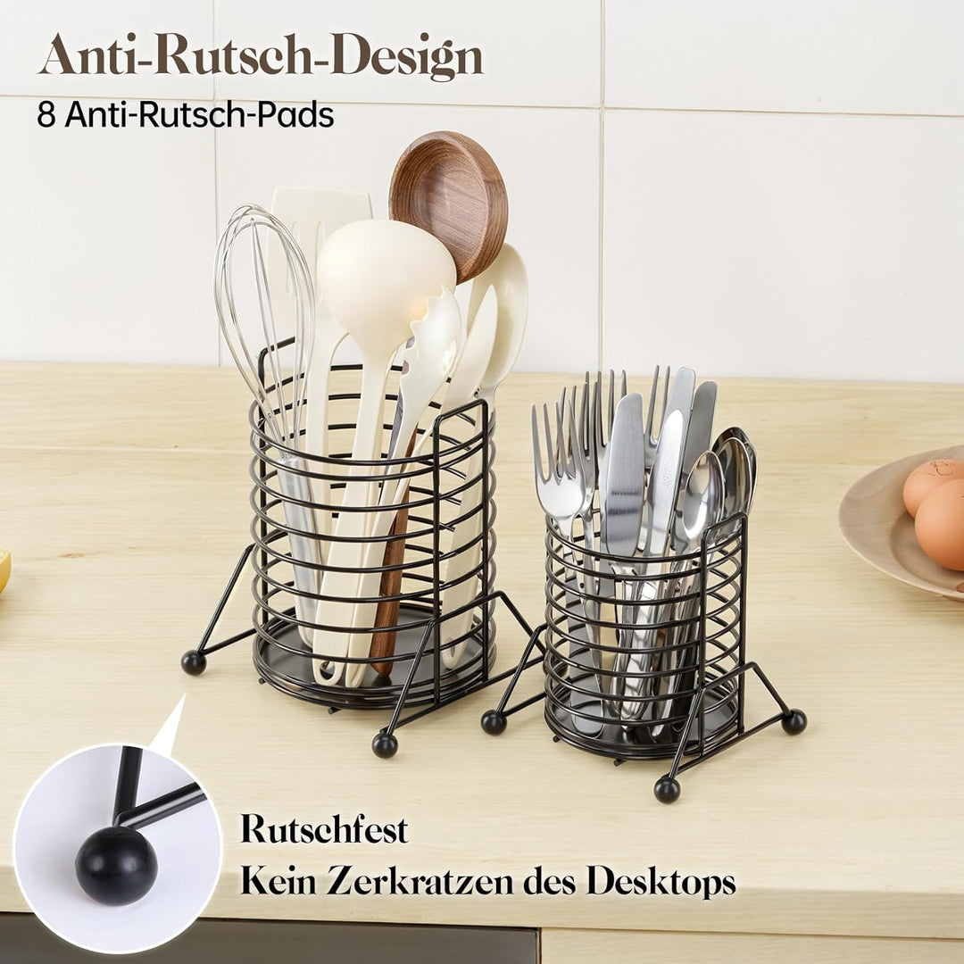 PAVSTINE Küchenutensilienhalter Besteckkorb, 2 Pcs Besteckhalter, Schwarz Utensilienhalter Küche, Kü