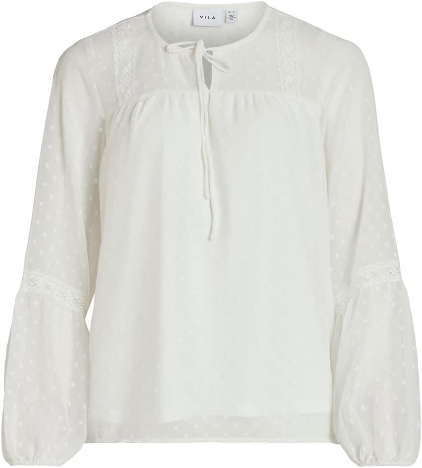 Vila Damen Viedee L/S Top/Su-Noos Bluse 36 Snow White, 36 Snow White