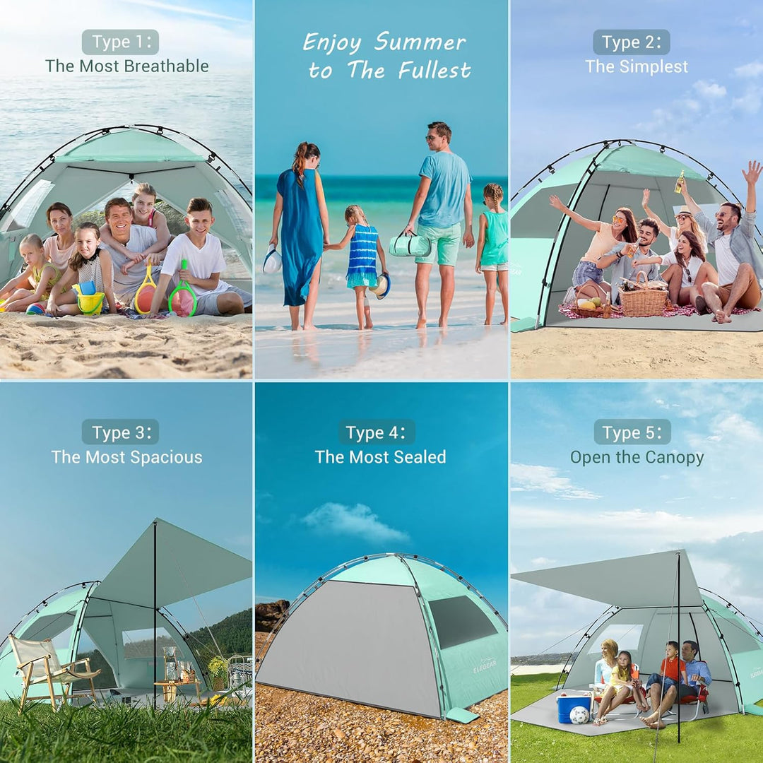 Elegear CumbreX Strandmuschel mit Sonnendach, 6-7 Personen Strandzelt UV Schutz 50+ Einfacher Aufbau