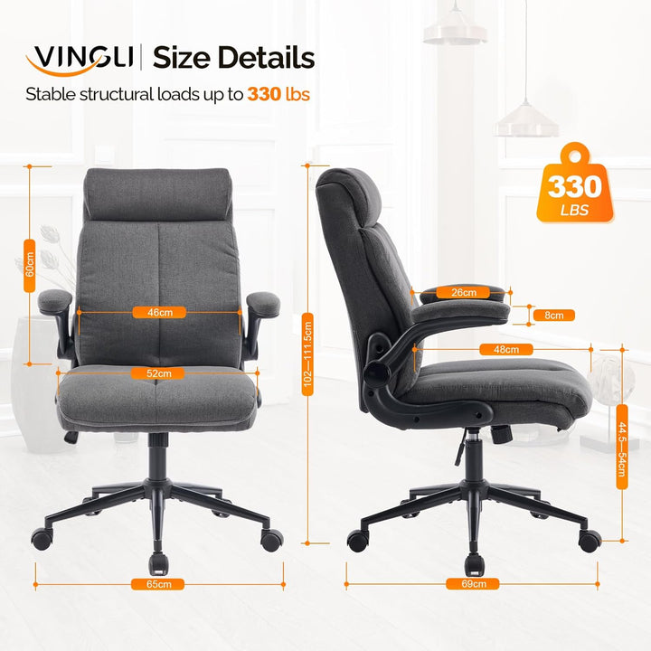 Bonnlo Ergonomischer Bürostuhl, Schreibtischstuhl mit hochklappbarer Armlehne, Computerstuhl, Drehst