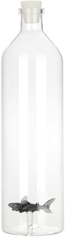 balvi Flasche Atlantis Shark Farbe Grau Glasflasche mit Haifigur im Innern Borosilikatglas 30 x 8,5