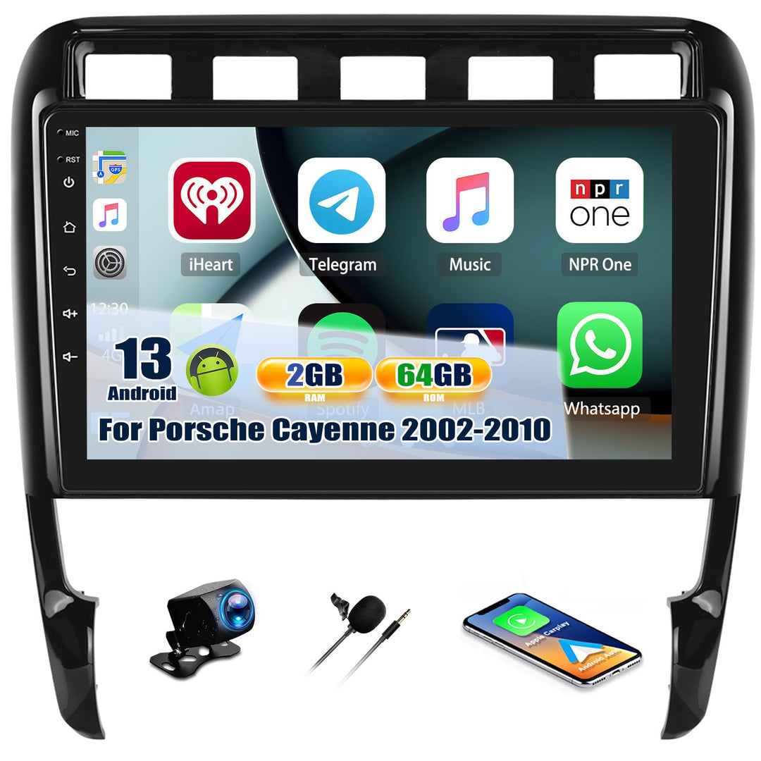 CAMECHO Autoradio für Porsche Cayenne 2002-2010, 2+64G Android 13 Radio mit Rückfahrkamera, 9 Zoll W