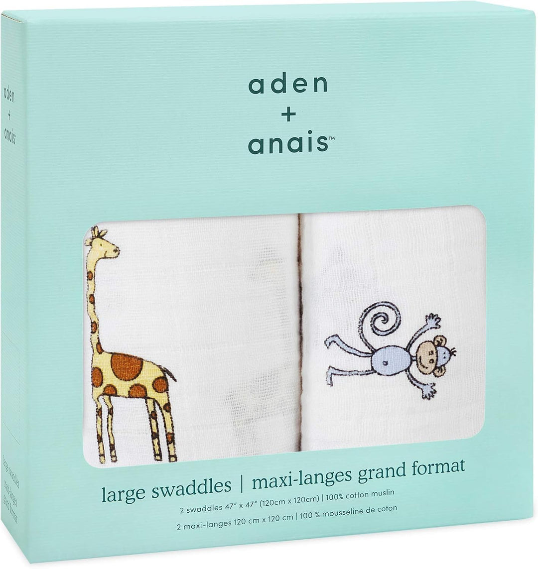 aden + anais Cotton Muslin Swaddle - 2 Packquadrate | Grosse Empfangsdecken für Mädchen & Jungen | I