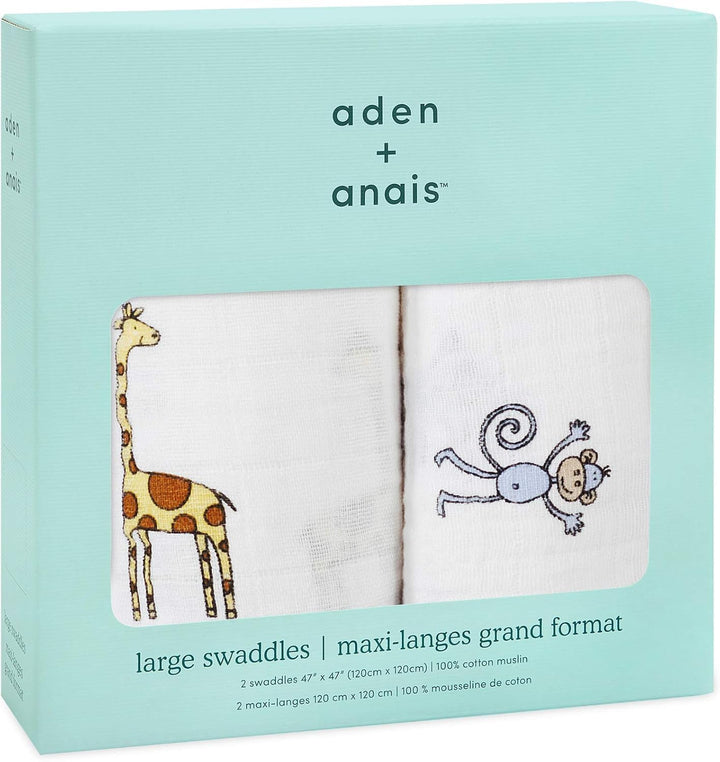 aden + anais Cotton Muslin Swaddle - 2 Packquadrate | Grosse Empfangsdecken für Mädchen & Jungen | I