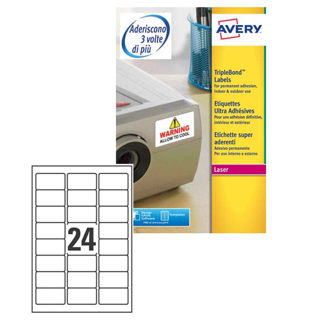 Avery L6141-20 Etiketten für Laserdrucker stark klebend 63,5 x 33,9 mm 480 Stück Weiss