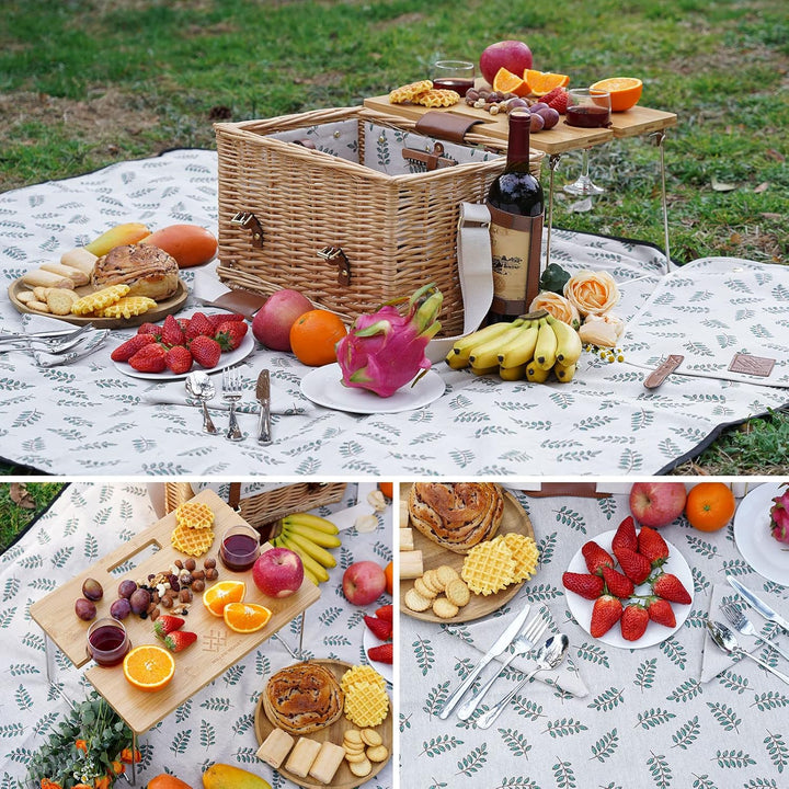 Picknickkorb mit Tisch, Picknickkorb Set für 2, Weidenkorb mit Weinhalter, Weidenkorb Picknick-Set m