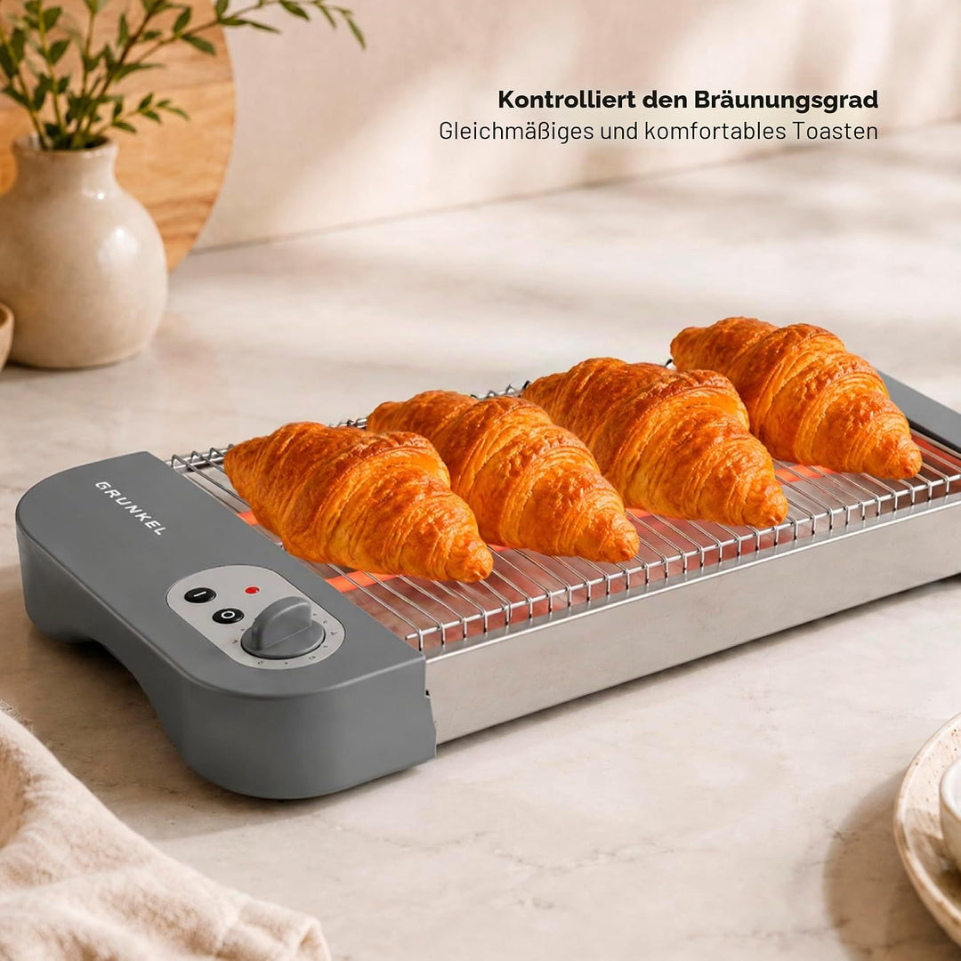 Grunkel - Flat toaster for all types of bread and baked goods with 600 W power, toast timer with 6 l