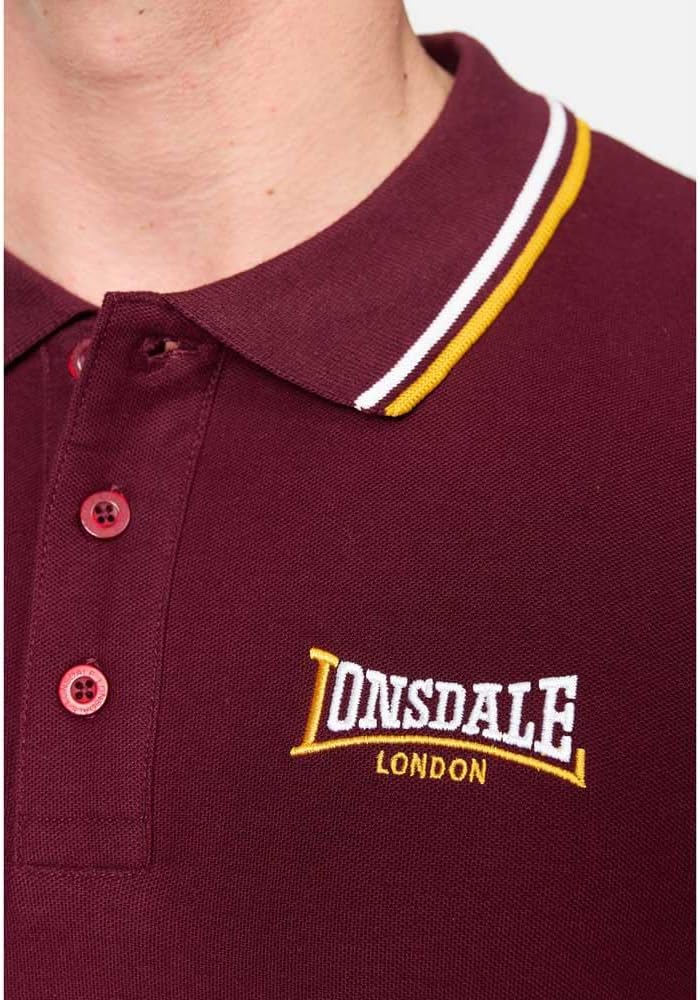 Lonsdale Herren Velton Poloshirt L Oxblood/Yellow/White, L Oxblood/Yellow/White