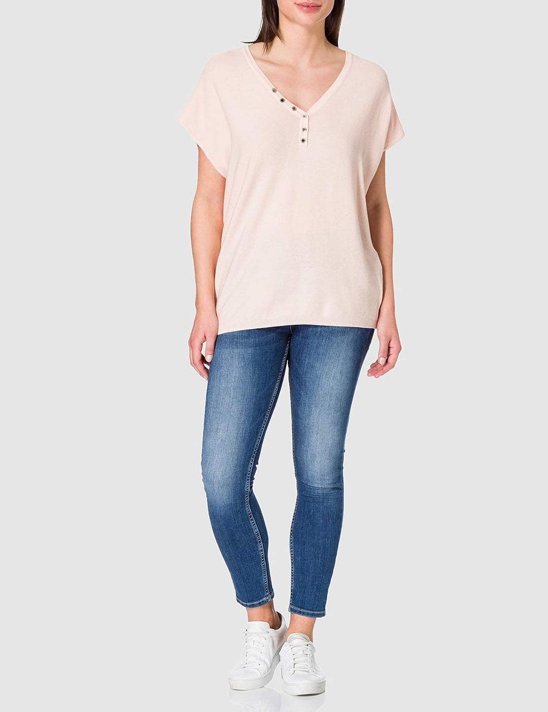 Morgan Damen V-Ausschnitt, Knopf Pullover, Nude, XS Hoch