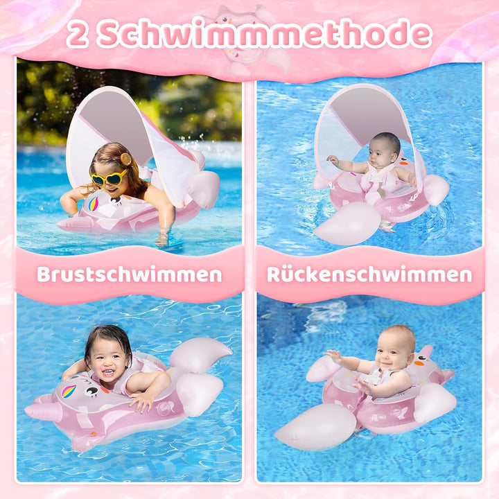 Parner Schwimmring Baby mit UPF50+ Sonnendach, Schwimmhilfe Baby für den Pool, Verstellbarer Sicherh