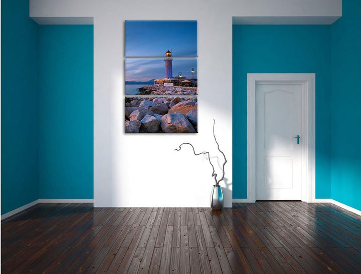 Pixxprint Leuchtturm bei Ebbe als Leinwandbild/Grösse: 3 Teilig (120x80) cm/Wandbild/Kunstdruck/fert