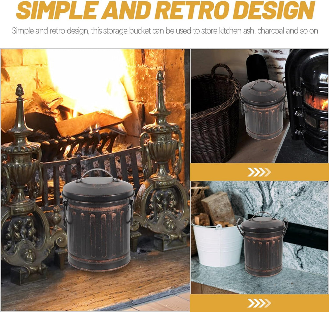 DOITOOL Mini-Ascheeimer Für Den Kamin Mit Deckel Und Griff Ascheeimer Aus Metall Für Feuerstelle Kam