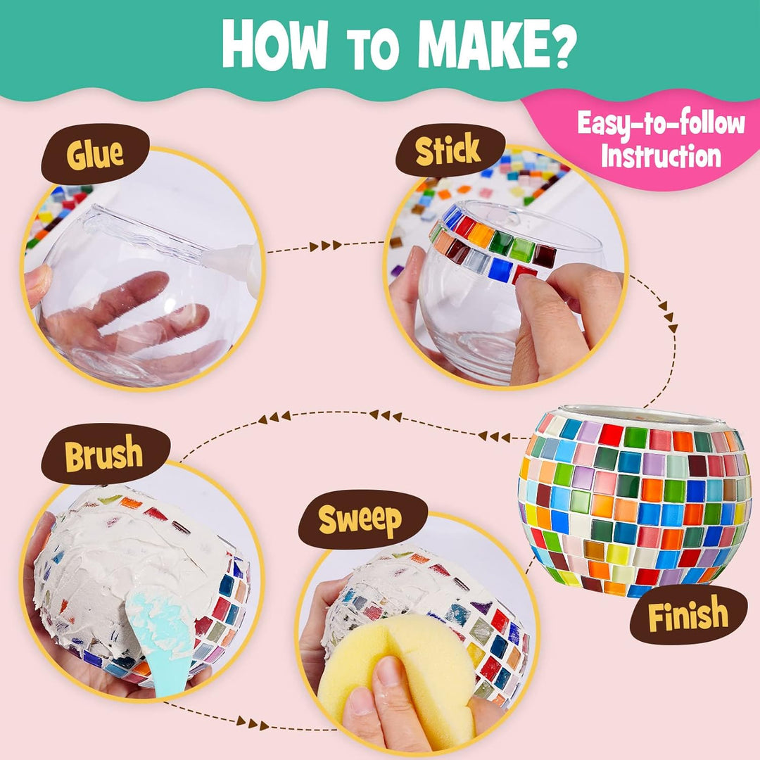 Glasmosaik-Kerzenhalter-Kit, Kreatives DIY-Mosaik-Kunst und Bastelset für Kinder Erwachsene, Teelich