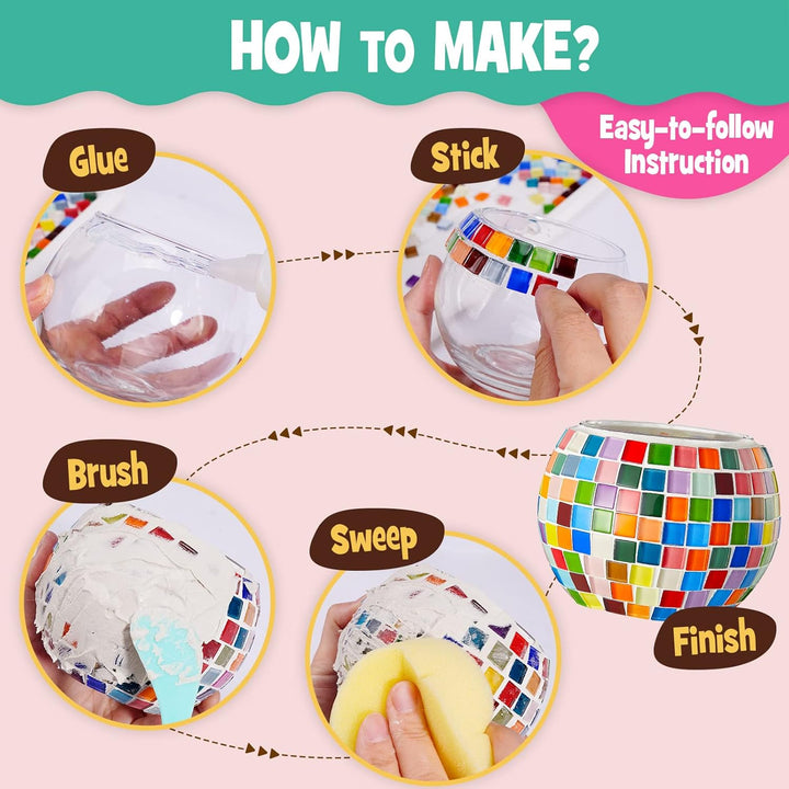 Glasmosaik-Kerzenhalter-Kit, Kreatives DIY-Mosaik-Kunst und Bastelset für Kinder Erwachsene, Teelich