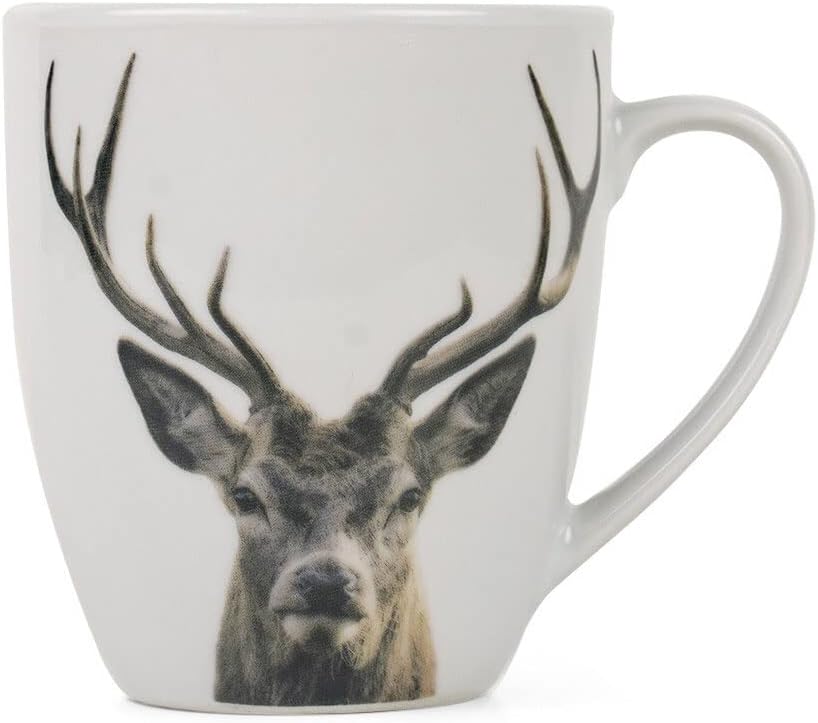 Mars & More Frühstücksset Becher 400ml und Dessertteller Ø19cm Rotwild Frühstücksgeschirr Set