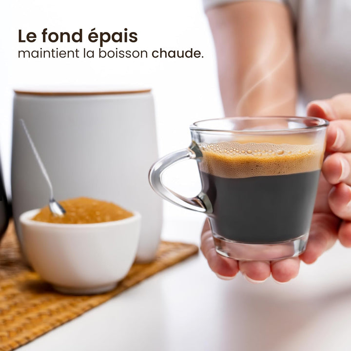 KONZEPT Espressotassen Set 80 ml, 12er Espressogläser, Espresso Tassen aus Glas mit Henkel, 12