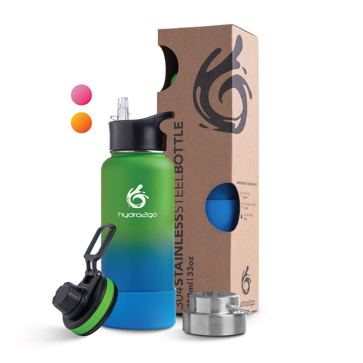 hydro2go ® Trinkflasche aus Edelstahl 1000 ml / 1 Liter - für Sport, Fitness & Outdoor | Thermo Edel