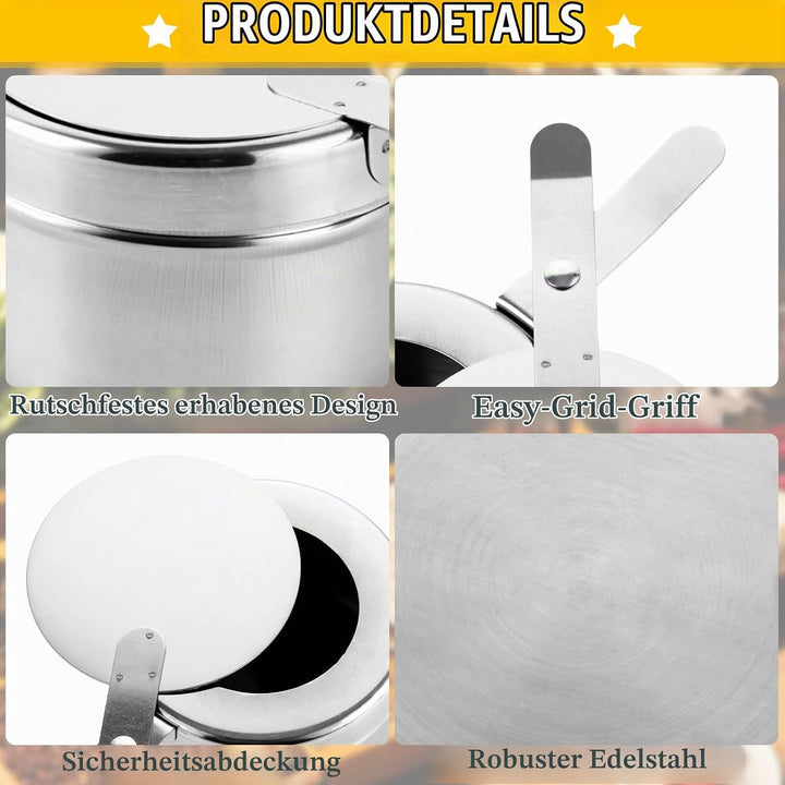 8 Stück Brennpastenbehälter Edelstahl, Brennpastenbehälter mit Deckel, Fondue Brenner, Brennpaste Be