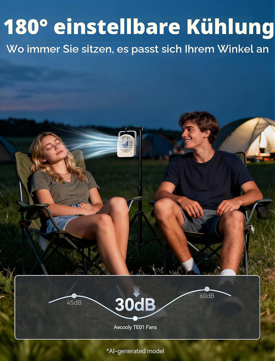 Aecooly Mini Ventilator Tischmodell, Usb-Geladen 4 Windstufen Leise Akku-Ventilator, 10 Stunden Akku