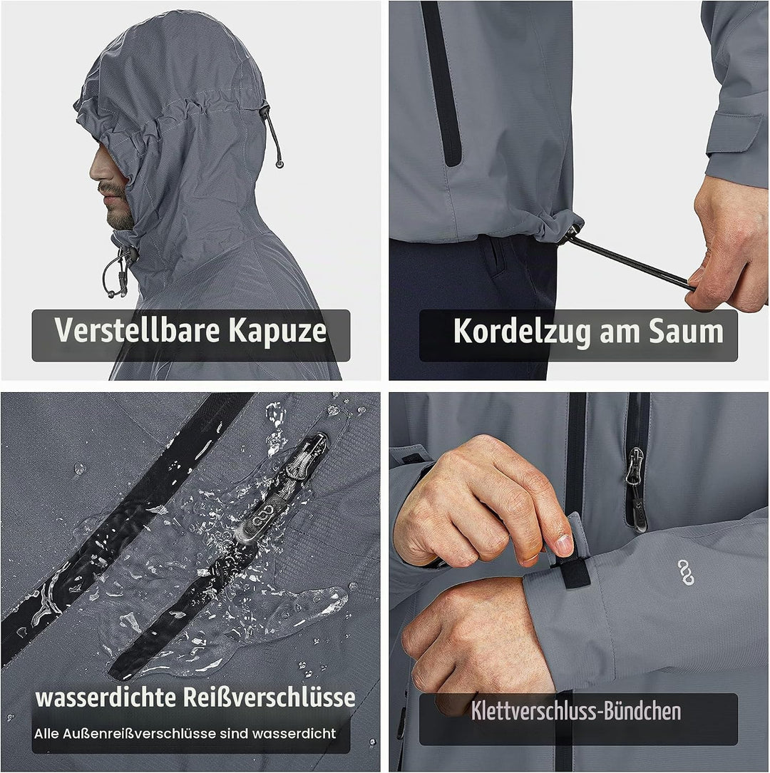 33,000ft Regenjacke Herren Wasserdicht Outdoorjacke Leichte Freizeitjacke Packbare Windjacke Fahrrad