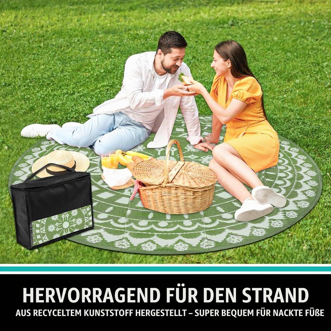 Capslpad Rund Aussenterrasse Teppich ∅180cm Wende Picknickmatte Wasserdichter Kunststoff-Strohteppic