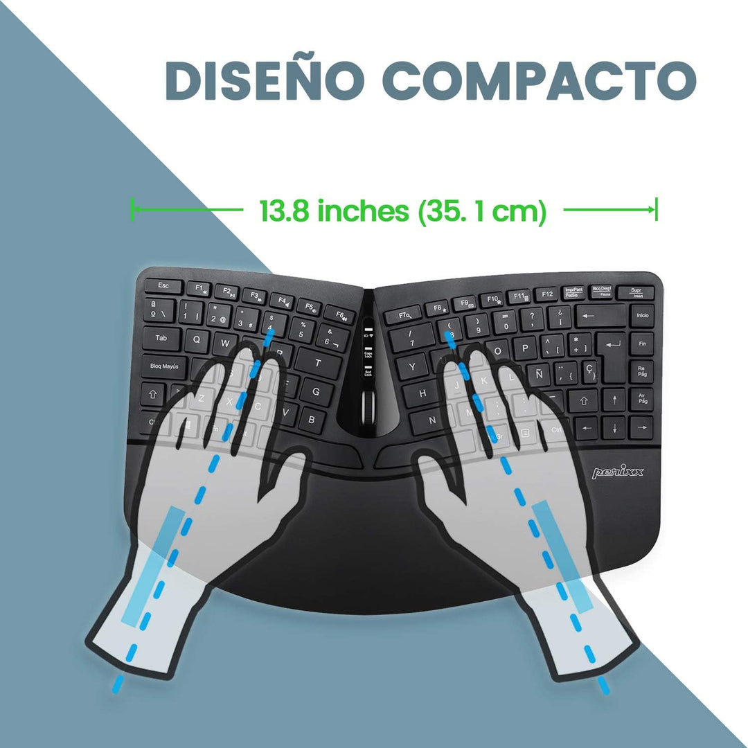 Perixx Periduo-606 Kompakt-Tastatur-Set, ergonomisch, kabellos, vertikal, tragbar, mit Verstellbarer