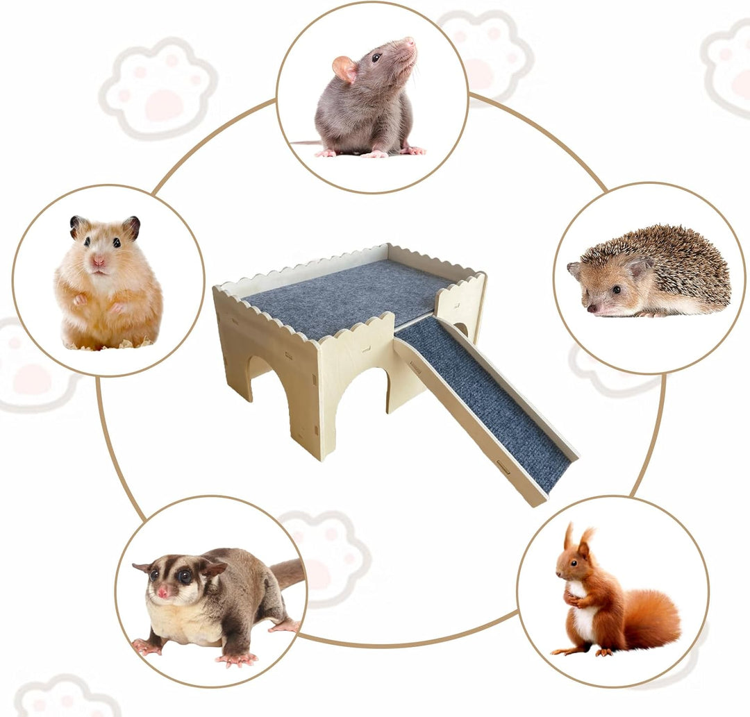 Mehrstöckiges Meerschweinchen Versteck, Holz Meerschweinchen Bett mit Treppe und Matten, Hamster Hau