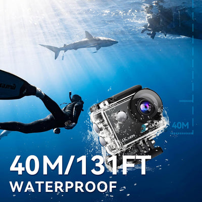 Xilecam Action Cam 4K WiFi/2,4G Fernbedienung 2 * 1350mAh Akku wasserdichte Kamera Unterwasser 131FT