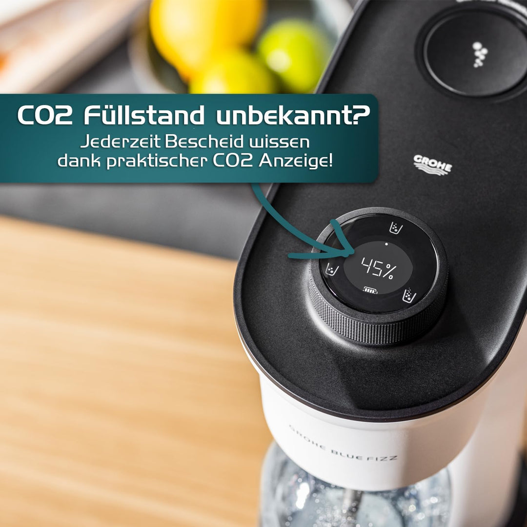 GROHE Blue Fizz Advanced - Wassersprudler Set (mit CO2-Füllstandsanzeige, 3 einstellbare CO2 Stufen,