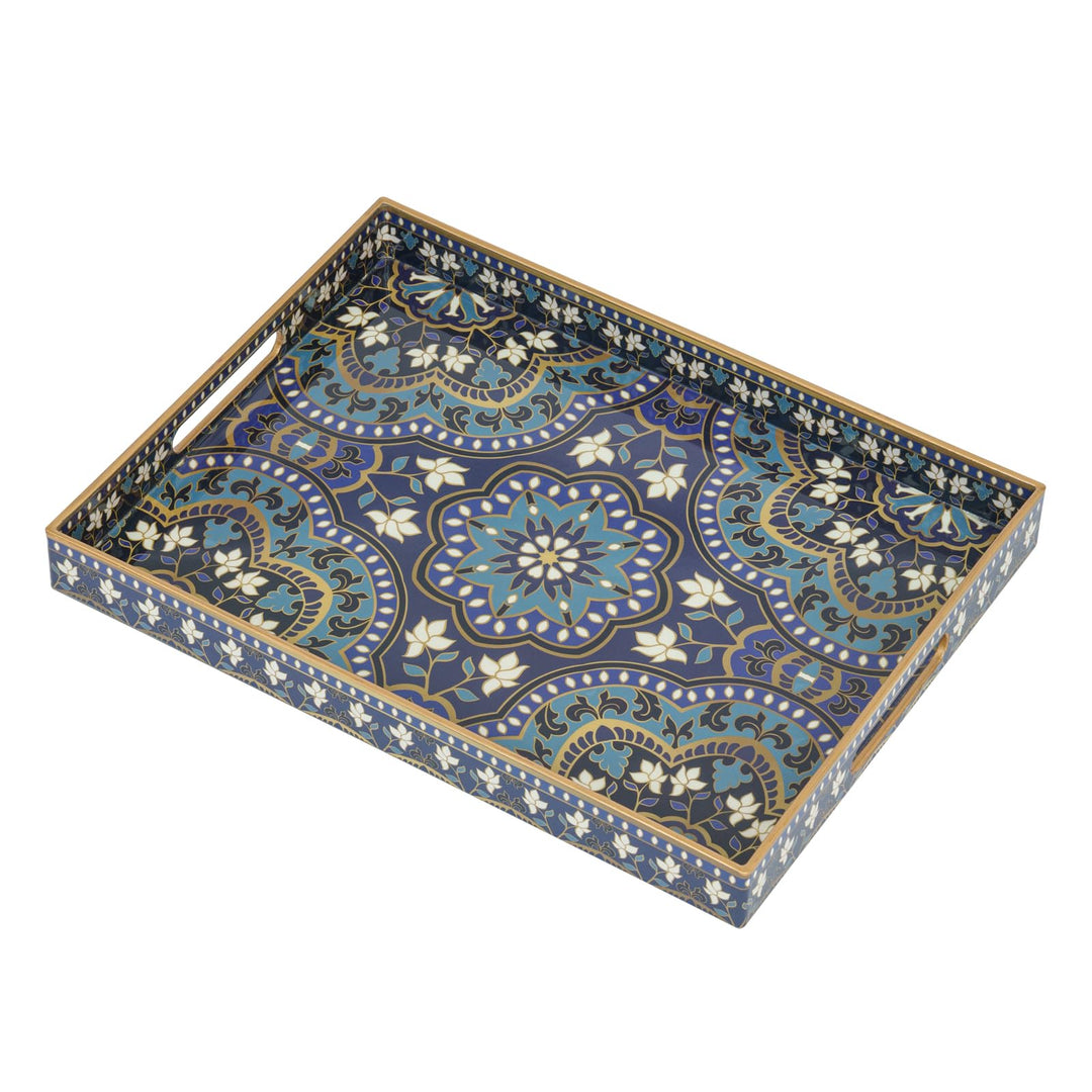 Serviertablett, Tablett mit Griff Boho Deko Rechteckig Kaffeetablett, Bruchsicher Gross Tablett für