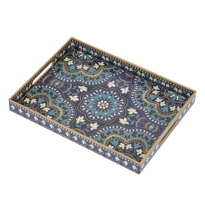 Serviertablett, Tablett mit Griff Boho Deko Rechteckig Kaffeetablett, Bruchsicher Gross Tablett für