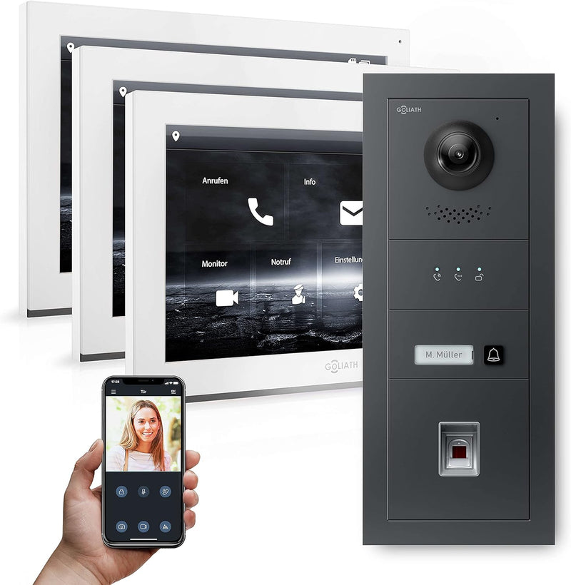 Goliath Hybrid | IP | Full-HD Video Türsprechanlage | App | 1-Fam | 3 x Full-Touchscreen 10" | Alumi