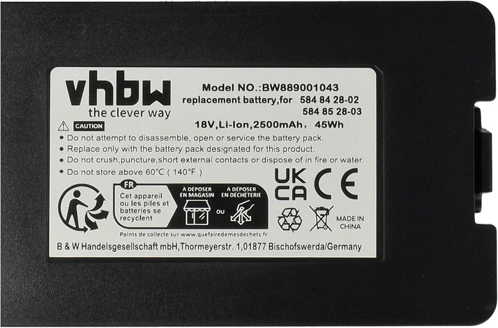 vhbw Akku kompatibel mit Husqvarna Automower 320 (2013-2017) Rasenroboter (2500mAh 18V Li-Ion)