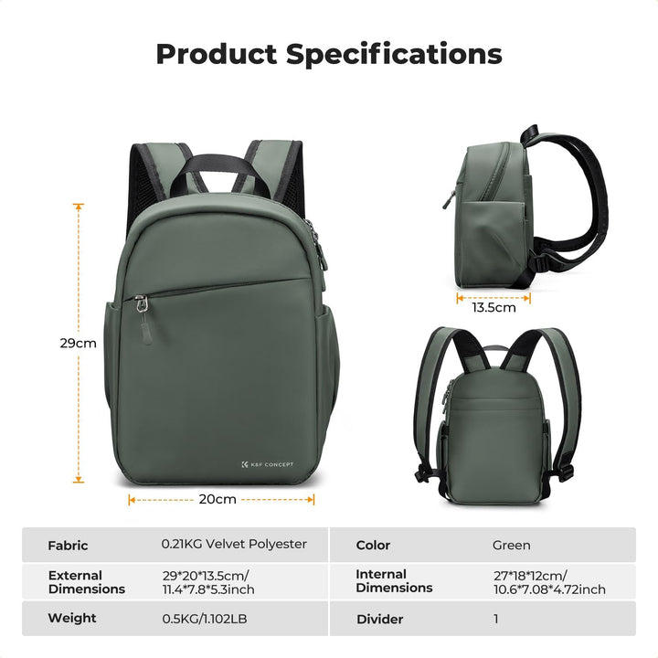 K&F CONCEPT Täglicher Kamerarucksack, Fotorucksack Klein Tragbar mit Verstellbarem Schultergurt für